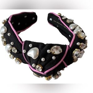 Lele Sadoughi x Roller Rabbit Black and Pink Jewel Embellished Headband